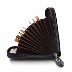 Leather Credit Card Holder RFID-Blocking Zipper Pocket Wallet with ID Window