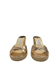 Jimmy Choo London Gold Metallic Cork Wedge Sandals Espadrille Sz Us 9.5 Luxury