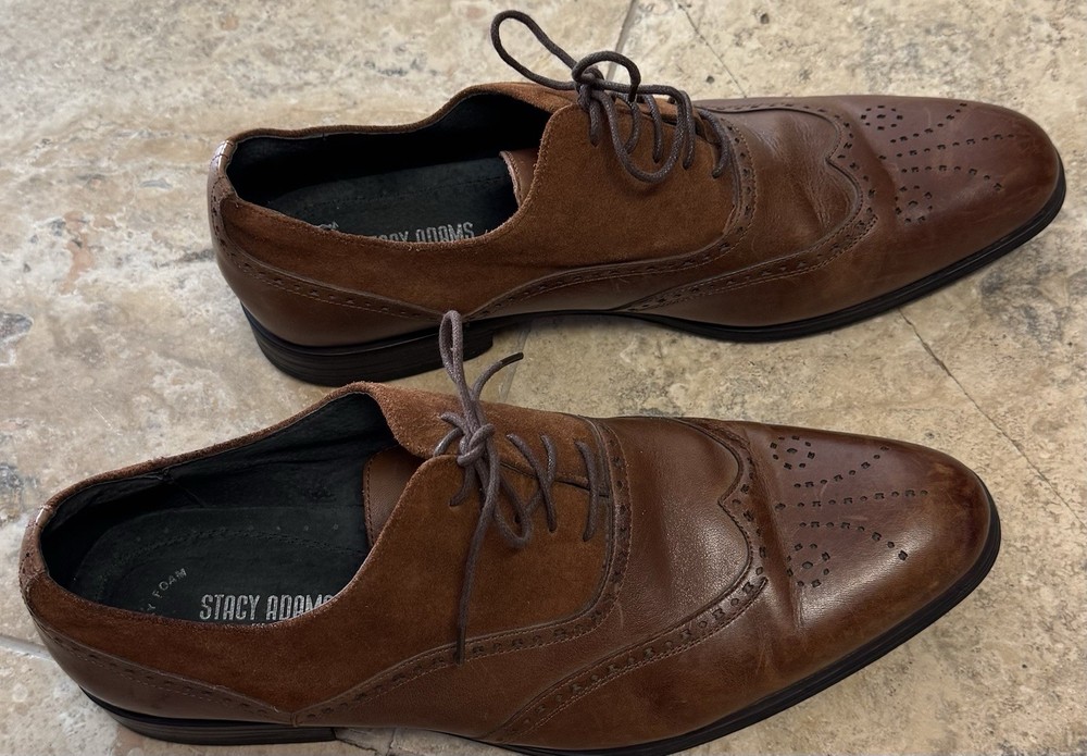 Stacy Adams Brown Wingtip Brogue Oxford Dress Shoes Leather 12 M 25070-221