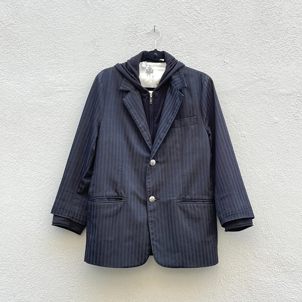 Men’s House Hause of Howe Black & Blue Striped Hoodie Blazer Jacket Size 40