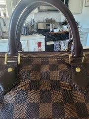 Louis Vuitton Damier Brown Top Handle Bag Red Interior Hot Stamped Initials