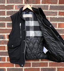 Burberry Mens Wool Gilet Jacket MEDIUM Hooded Prorsum Brit Pockets Bodywarmer