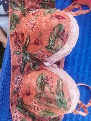 Black Fuchsia by Secret lace padded Bra 36 C Orange floral lace