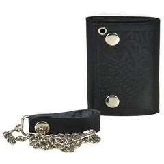 Leatherboss Genuine Leather Men EAGLE Trifold Wallet Chain Biker Trucker, Black