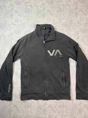 RVCA Jacket Mens Small Black Fleece Full Zip Stand Collar Logo Pockets