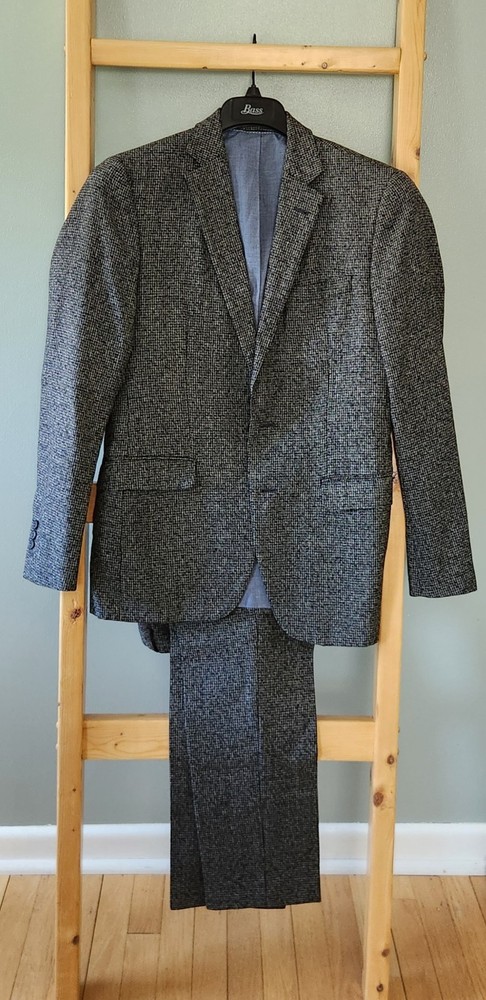 Jigsaw London Men’s Suit 38R 32W 100% Virgin Wool Grey Micro Tweed Portugal