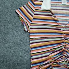 Rue21 Crop Top Womens L Multicolor Striped Short Sleeve V-Neck Ruched Tie New