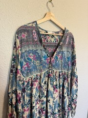R. Vivimos Floral print Maxi Dress XL Boho Peasant Prairie Cottagecore Blue 18