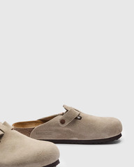 Men’s Birkenstock Boston Soft Footbed Wide Suede Clog – Taupe