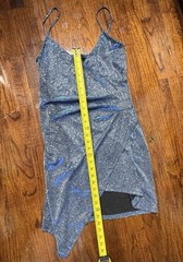 Charlotte Russe Blue Glitter Cowl Neck Wrap Mini Dress Adjustable Straps women L