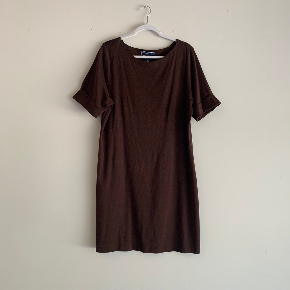 Karen Scott Sport Brown Cotton Cuffed Sleeve T-Shirt Dress XL