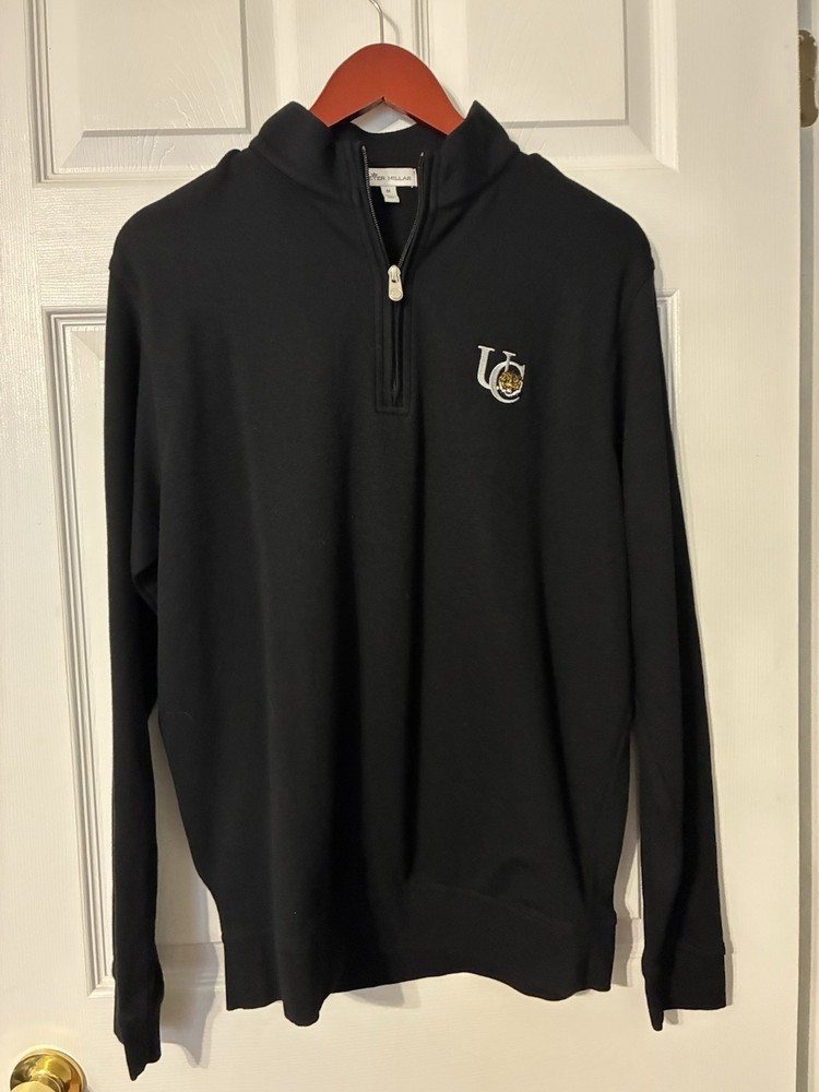 Peter Millar Men’s M Black Fitted Zip Pullover Sweatshirt – University Club Logo