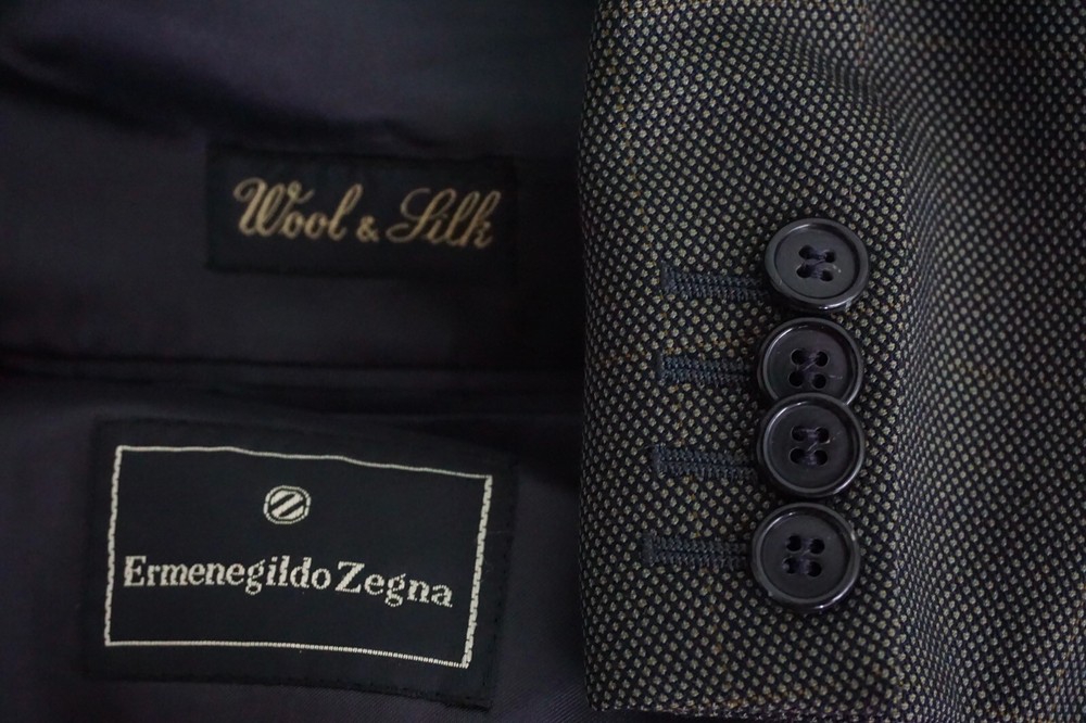 Ermenegildo Zegna Brown Nailhead Multicolor Windowpane Silk Blend 2 Pc Suit 44L
