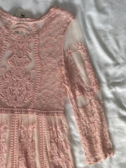 Renjo Long Sleeve Floral Lace Sheer Mesh With Cotton Embroidery Coral Pink