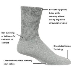 Mens Womens Diabetic Crew / Ankle Socks Cotton 6-Pack Non-Binding Cushion Sole