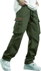 Mens Cargo Pants Casual Joggers Drawstring Hiking Outdoor Twill Sweatpants Fit👖