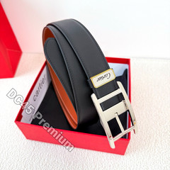 CARTIER Reversible Leather Belt Black Brown Palladium Buckle Men’s Classic