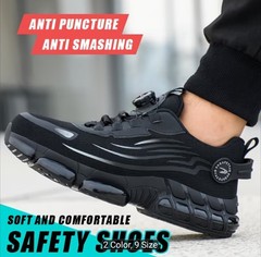 MEN’S BLACK SIZE 9 STEEL TOE WORK SHOES SLIP RESISTANT