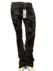 New! Argornaut Distressed Pocketed Stacked Jeans edge BLK Washed Stacked Denim