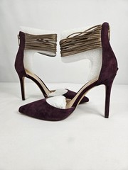 Vince Camuto Purple Suede Pointed Toe Heels with Gold Ankle Straps Size 7.5M
