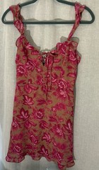 White Fox Pink Floral Mini Dress Sweetheart Neckline Lined Strappy, M