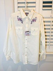 Wrangler Women Western Shirt XL Rancher Pearl Snap Beige Embroidered Gaucho NWT