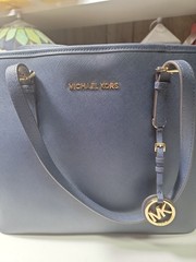 Michael kors leather shoulder bag jet set travel tote top zip blue and gold