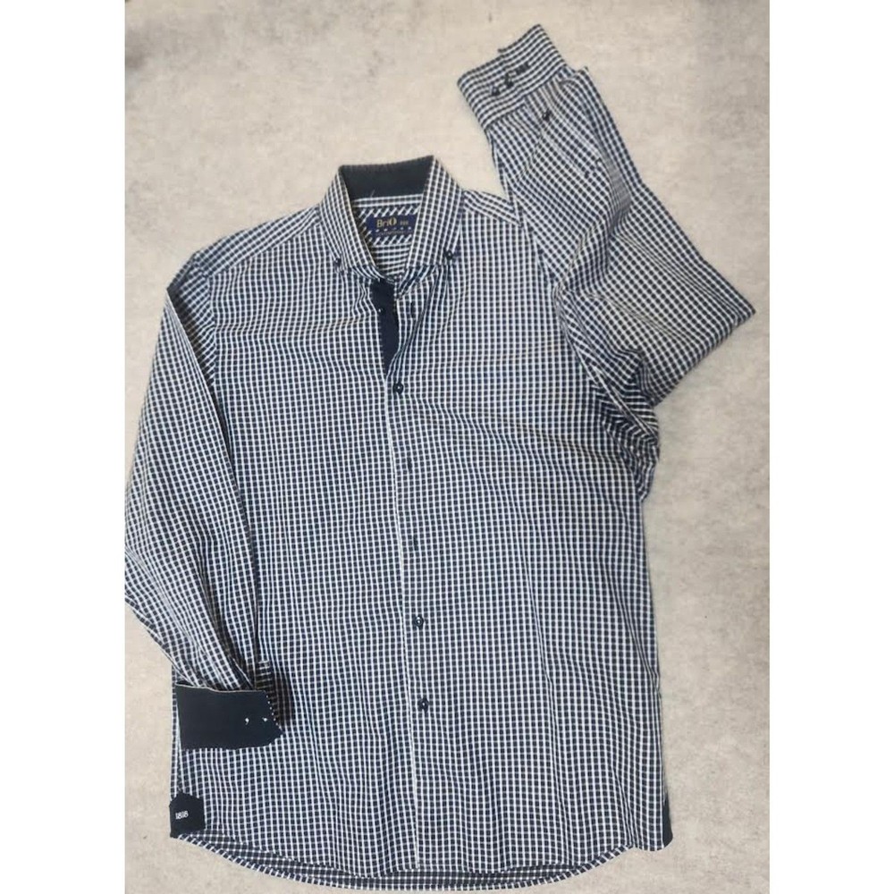 Brio 1818 Men’s Black and White Plaid Shirt Size XL