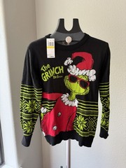 Dr. Seuss Grinch Christmas Knit Pullover Sweater Crew Neck Black Kids M