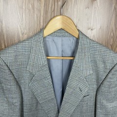 Vahans Sport Coat Mens 38R Gray Blue Multicolor Windowpane Textured Wool