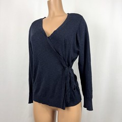 Lane Bryant Sweater Women’s 10/12 Navy Blue Cotton Rayon Blend Faux Wrap Tie
