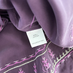 Sigrid Olsen Signature Size M Aubergine 100% Silk Embroidered Long Sleeve Top