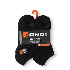 AND1® Men’s Cushion NO SHOW Socks 12 pack ARCH COMPRESSION~Reinforced heel &Toe