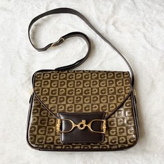 Vintage Comtesse West Germany Monogram 2way Shoulder Clutch Bag Brown Beige Rare