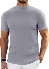 Mens Short Sleeve Mock Turtleneck Sweater Casual Ribbed Knit Pullover Top Tee