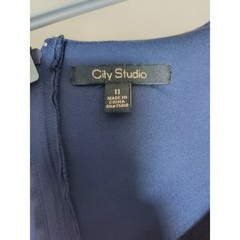 City Studio Navy Blue Floral Fit and Flare Dress V-Neck Long Sleeve Size 11