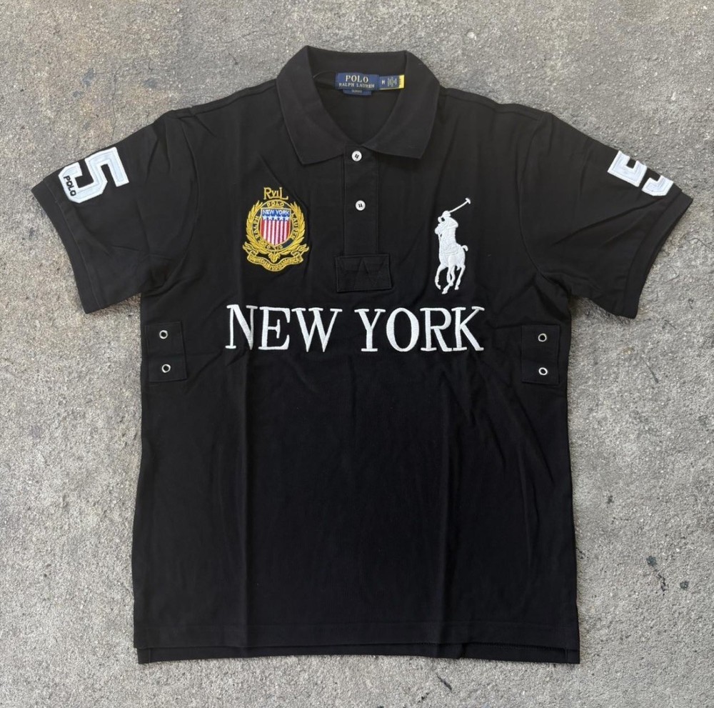 Vintage Polo Ralph Lauren New York USA #5 Big Pony Polo Shirt Black Size Medium