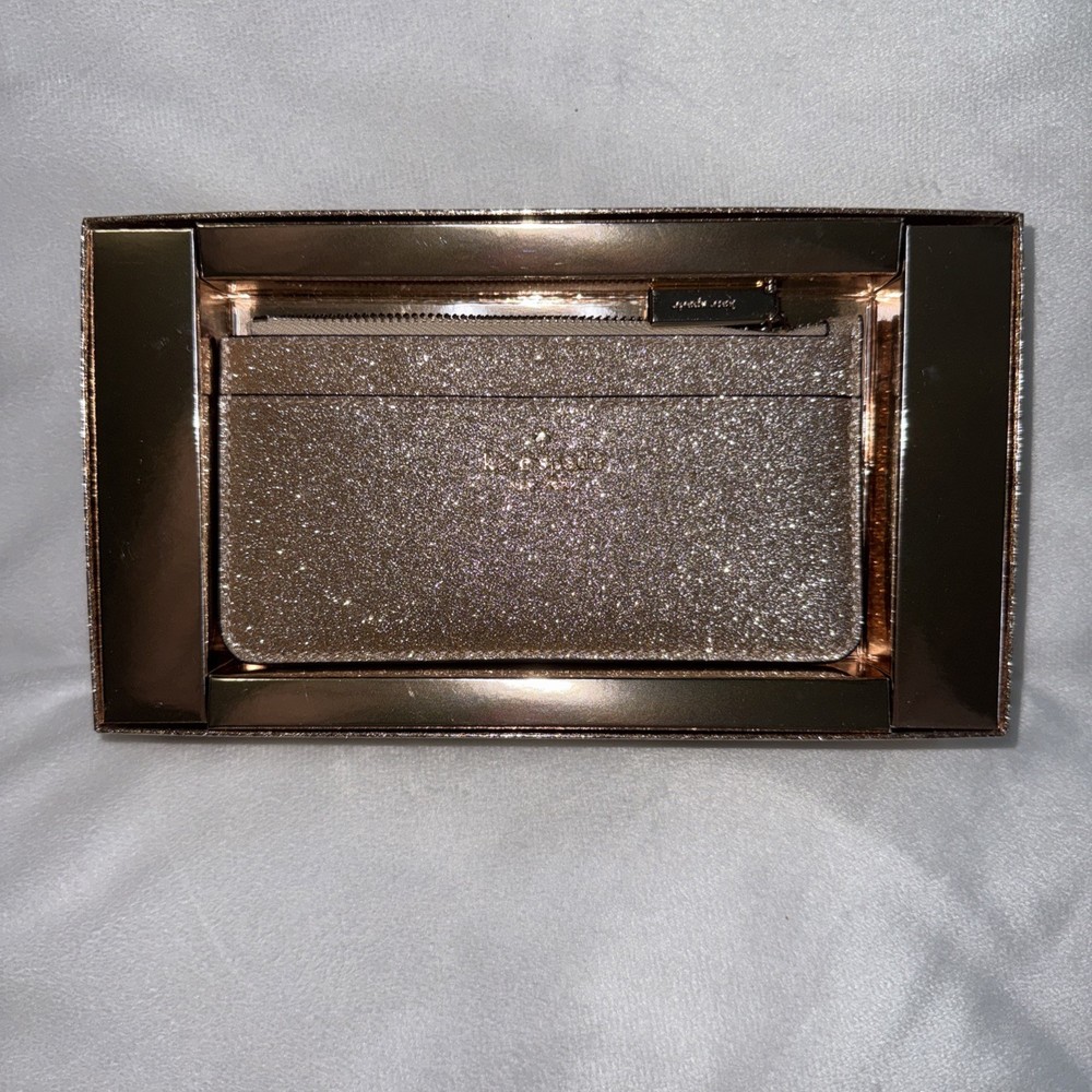 Kate Spade New York Glitter Slim Gold Glitter Cardholder Case Wallet Gold In Box