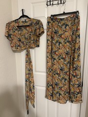 Olivaceous Floral 2 Piece Set Top & Skirt Multicolor Size M Polyester Tie Front
