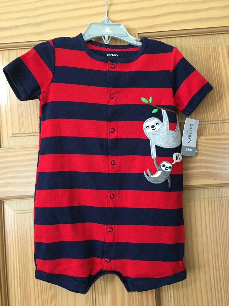 NWT Carter’s Sloth Baby Boy Romper Stripe Red Navy many sizes