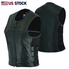 Women SWAT Bullet Proof style Leather Motorcycle Vest Bikers Club #HL14200