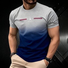Men’s Paris Print T-Shirt 3D Gradient Oversized Casual Summer Short Sleeve Tee