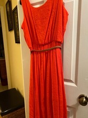 Volume One Juniors Sun Dress /belt size XL Orange cotton, polyester Open In Fron