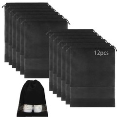 YMCCOOL 12pcs Non-woven Shoe Bags for Travel 12.6″ X 12.6 x 17.3 inch, Black