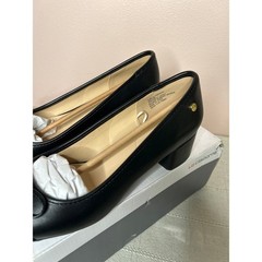 Liz Claiborne Fredson Cap Toe Block Heel Pump Black Multi Size 9.5 Bow Slip-On