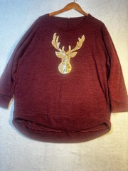 Holiday Shirt Burgundy Gold Sequin Reindeer Women’s XL Top Shirt Ugly Sweater