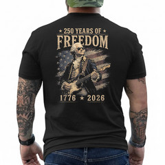 250th Anniversary George Washington Playing Guitar 4th July on Back T-Shirt