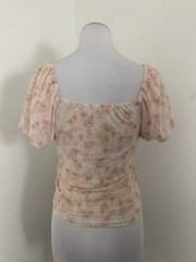 Kit & Sky Floral Mesh Coquette Puff Sleeve Sweetheart Neck Top Women’s XS