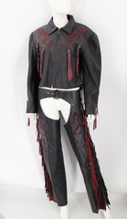 Highway One Women’s Black Leather Fringe Embroidered Jacket & Chaps Set Size M/S