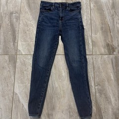 American Eagle Super Hi-Rise Jegging Blue Denim Jeans Distressed Size 4